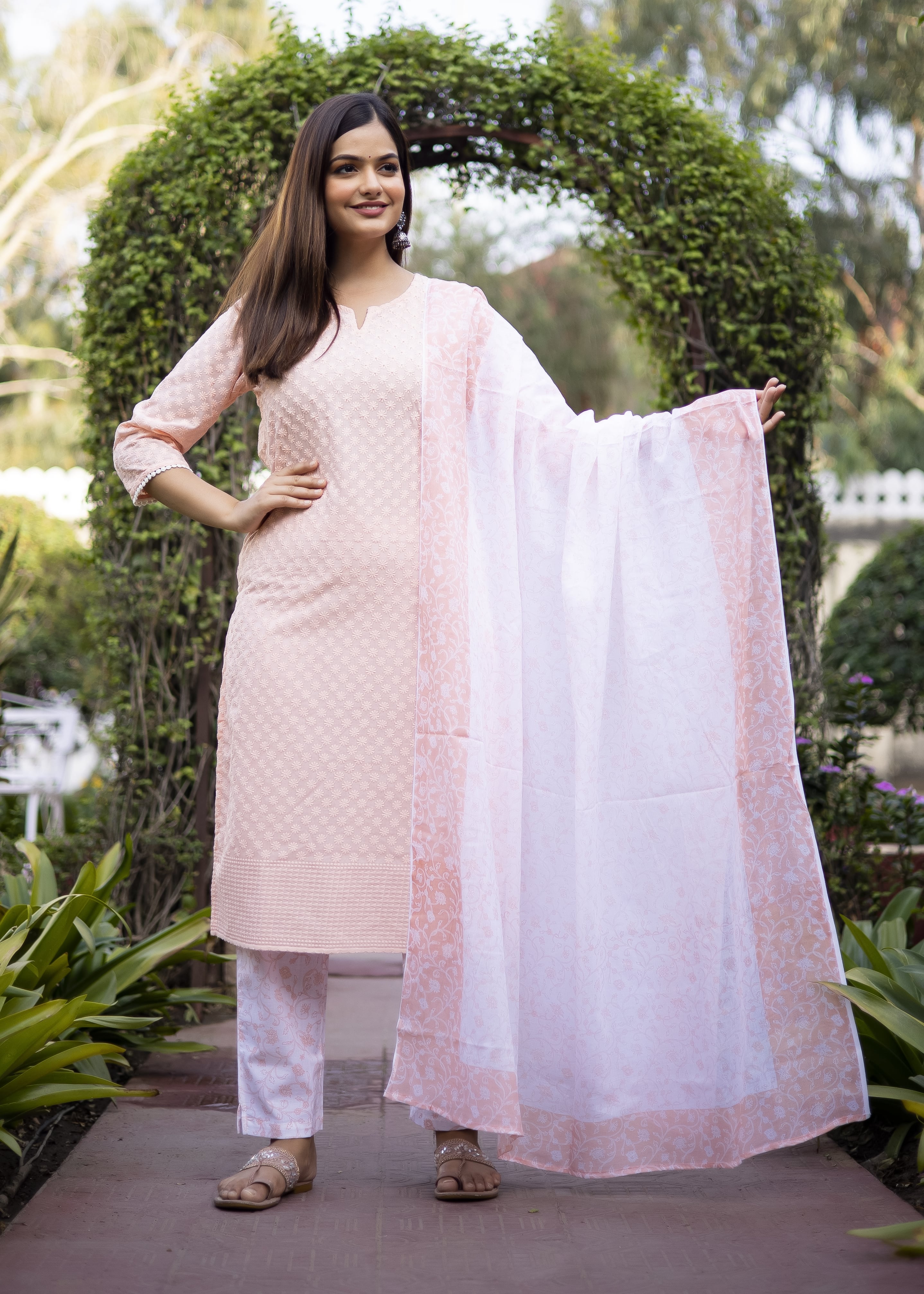 Elegant Peach Embroidered Suit Set with Dupatta