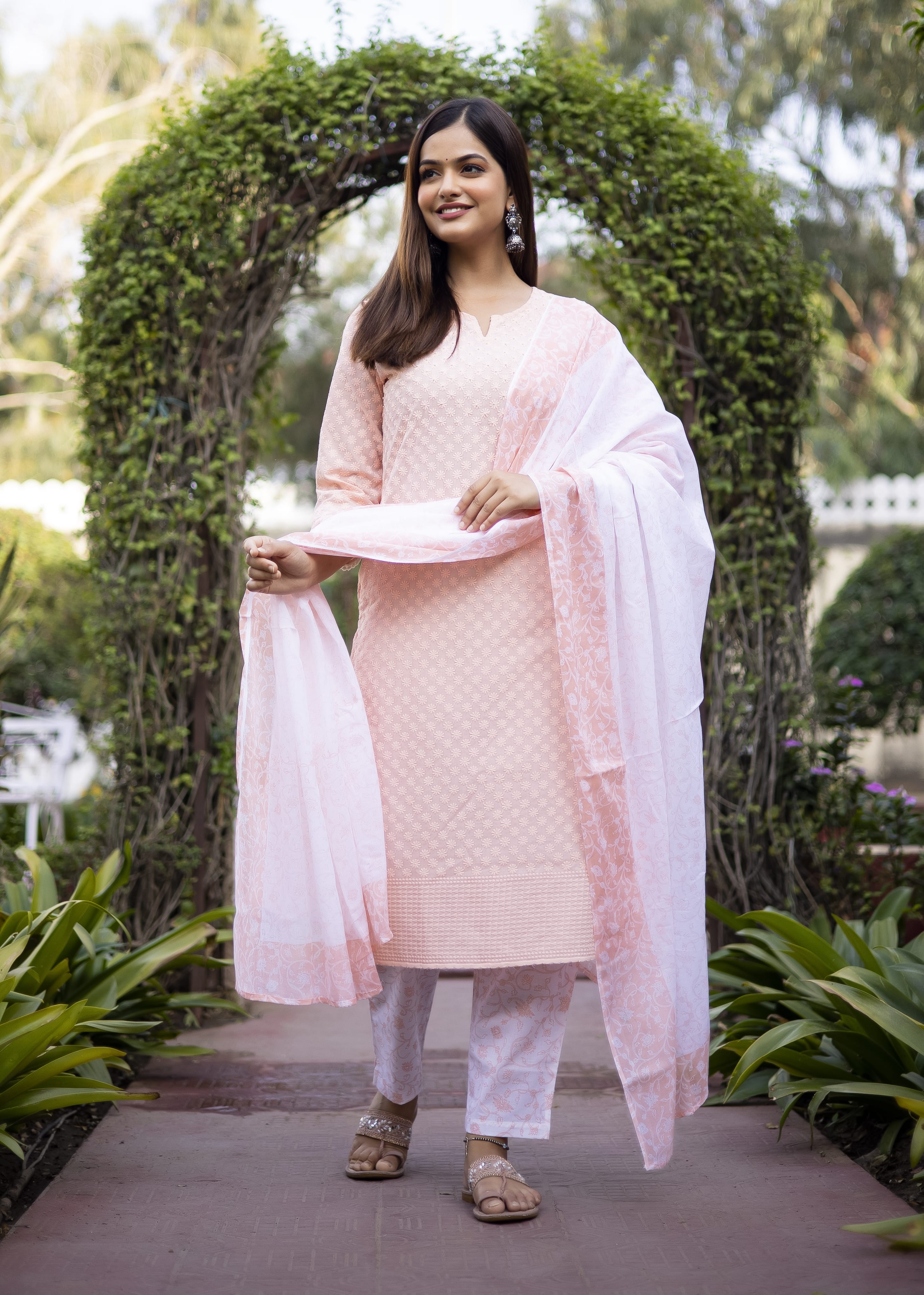 Elegant Peach Embroidered Suit Set with Dupatta