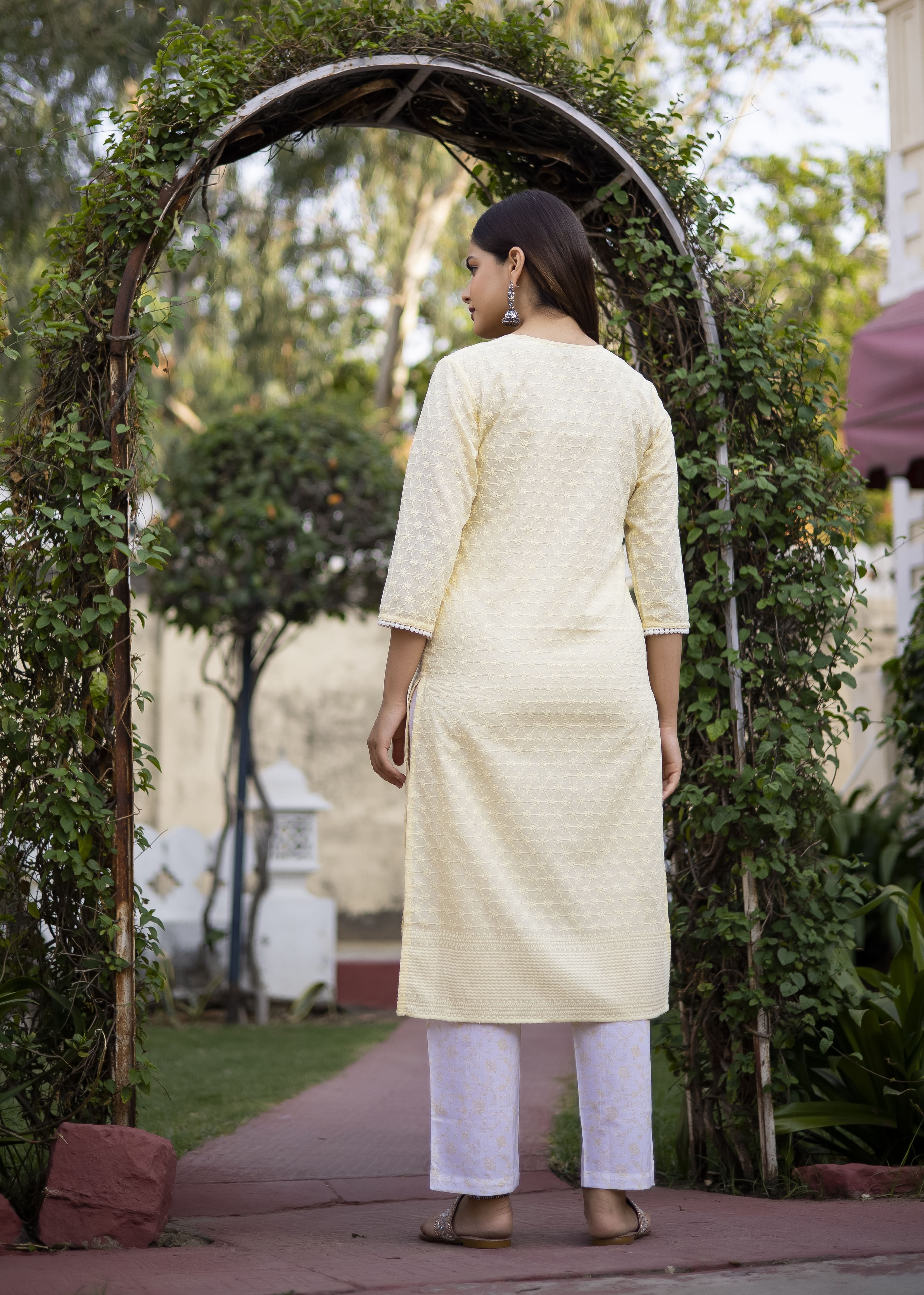 Elegant Yellow Embroidered Kurta Set with White Dupatta