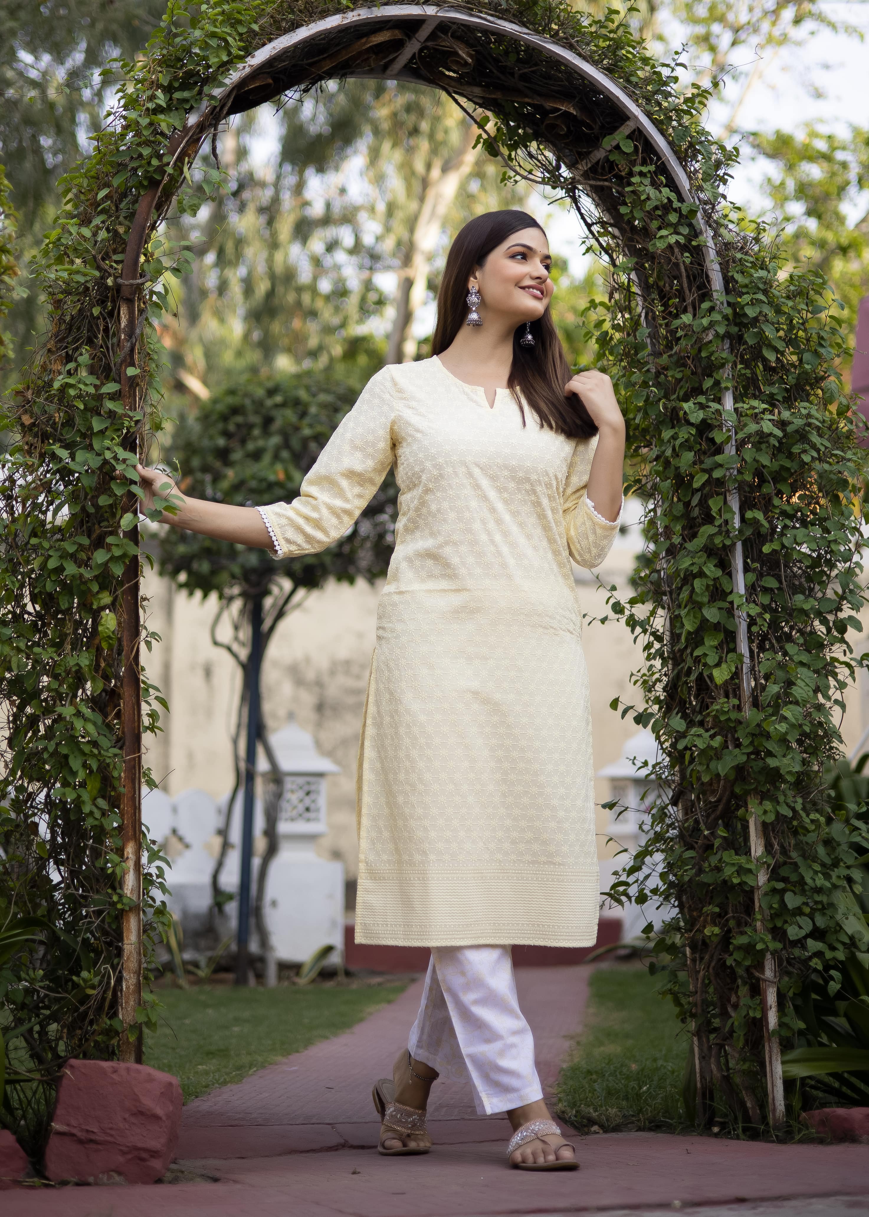 Elegant Yellow Embroidered Kurta Set with White Dupatta
