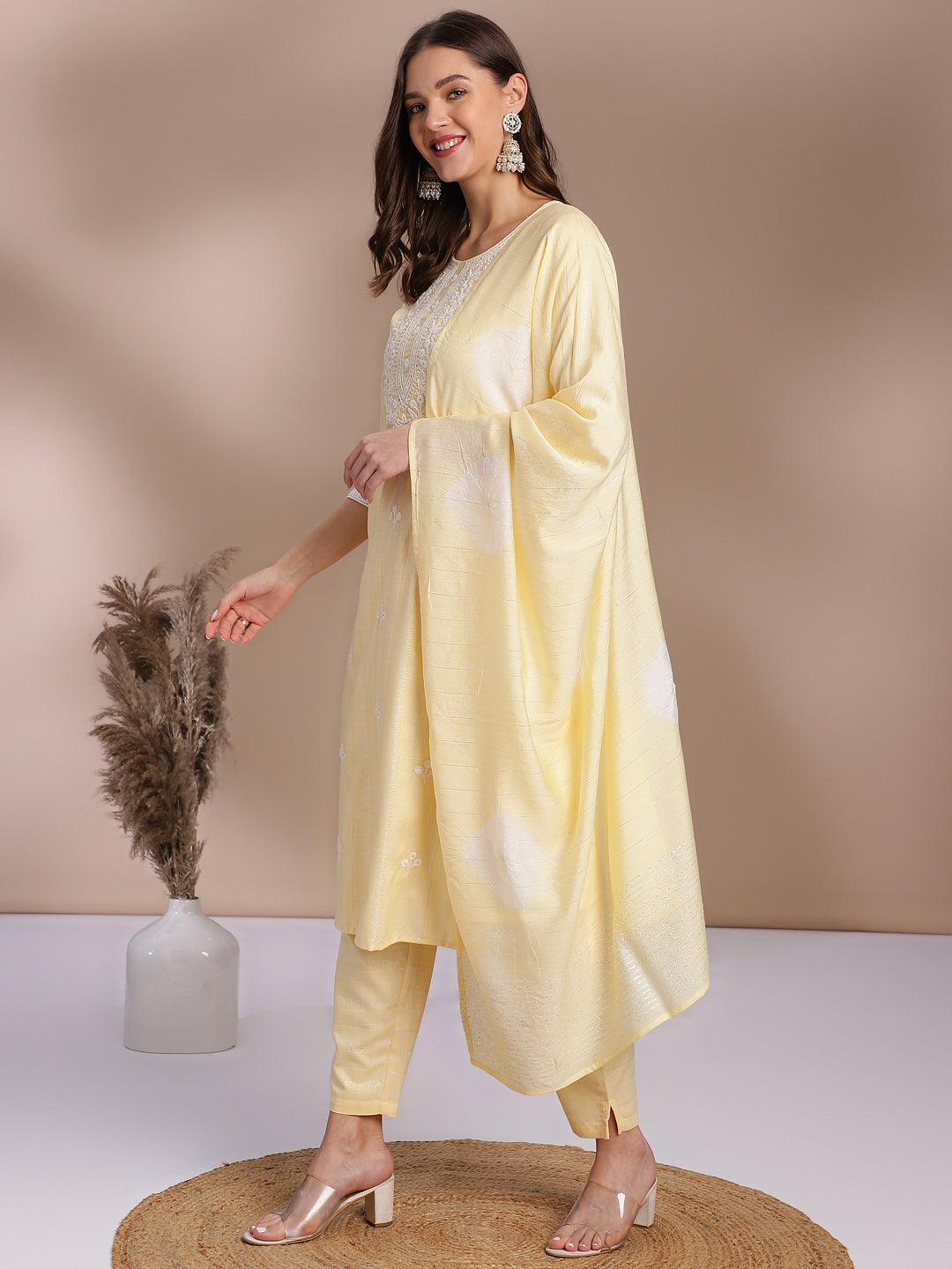 Yellow Embroidered Kurta Set with Dupatta