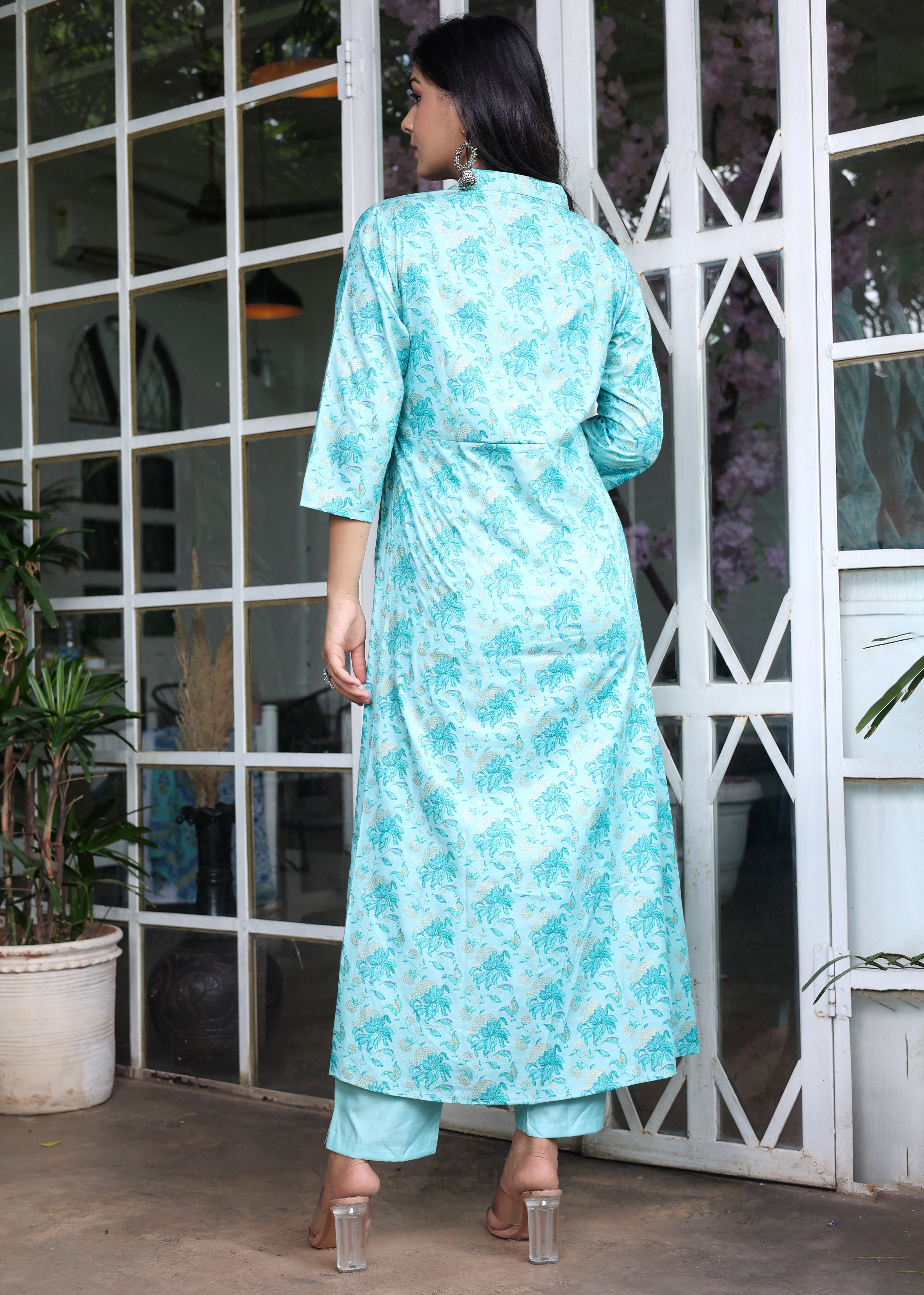 Splash of Turquoise Charm - Ethnic Co-Ord with Straight Pant