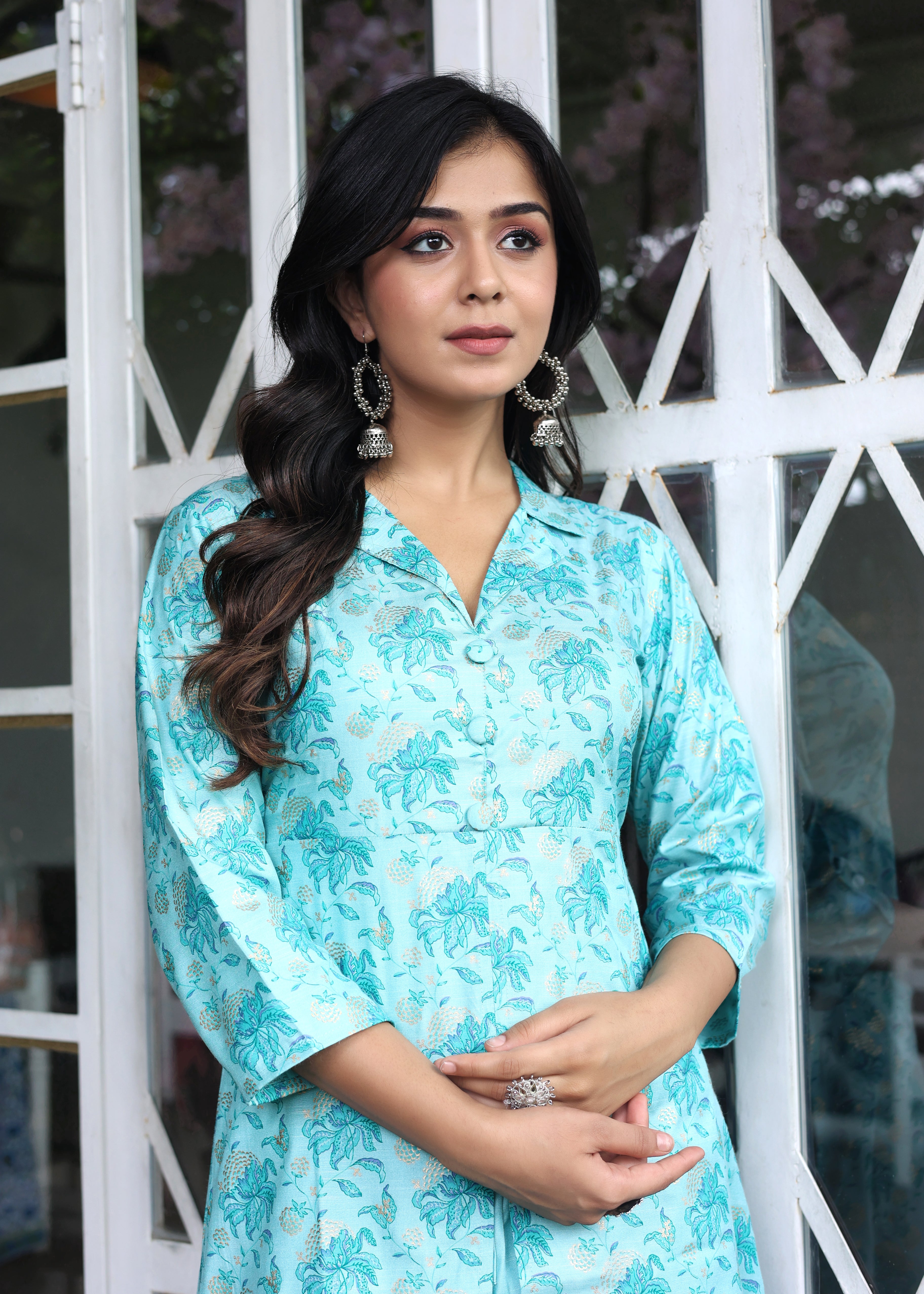 Splash of Turquoise Charm - Ethnic Co-Ord with Straight Pant