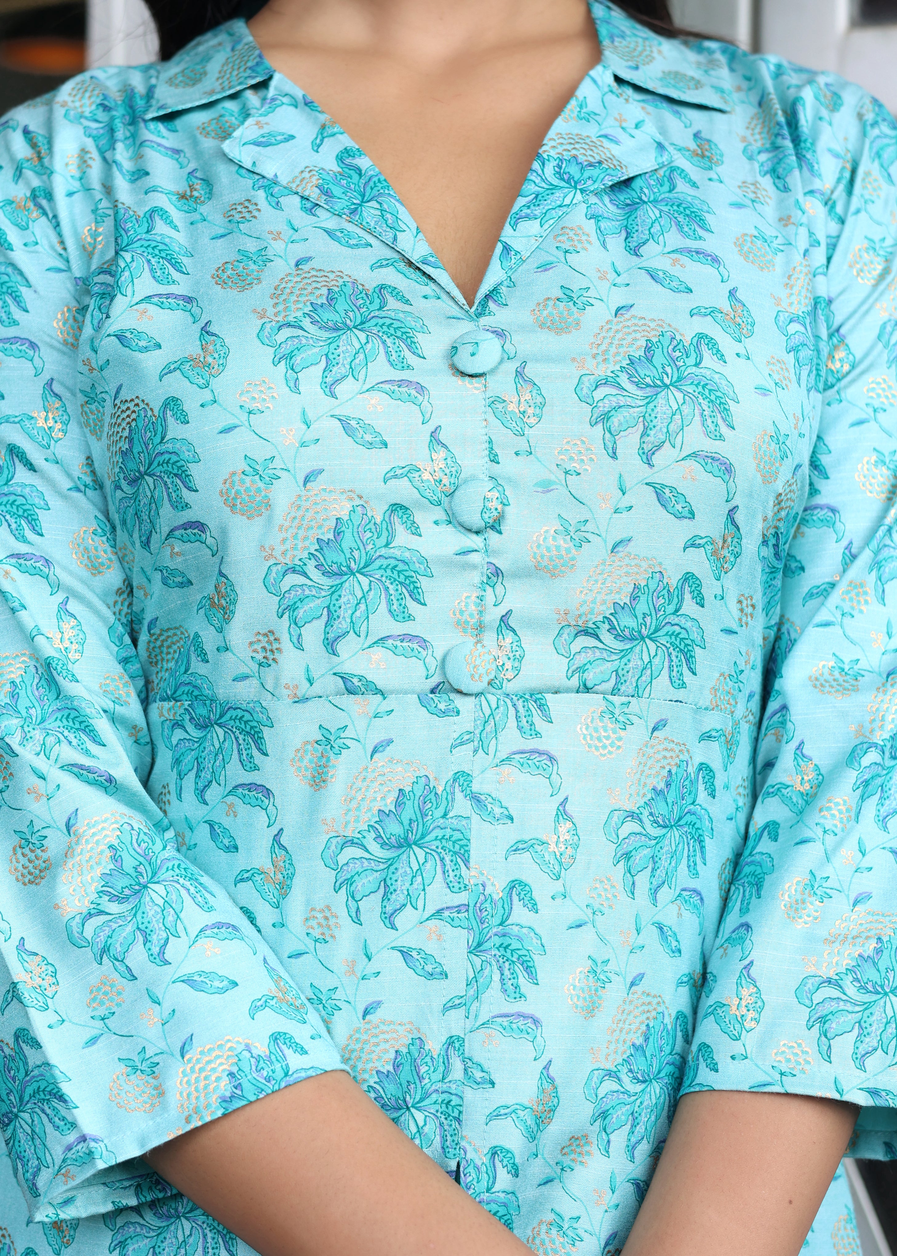 Splash of Turquoise Charm - Ethnic Co-Ord with Straight Pant