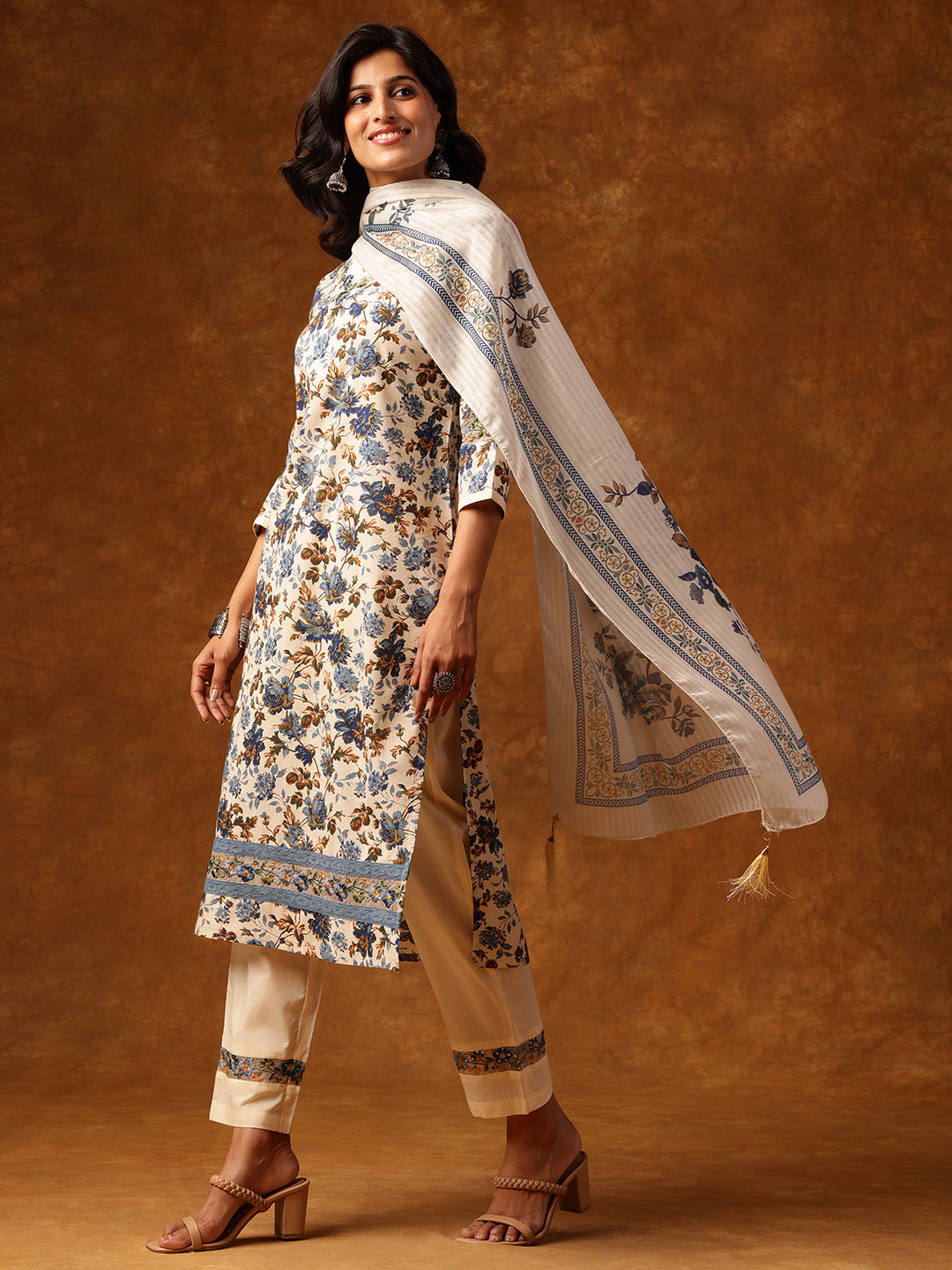 Elegant Floral Printed Cotton Kurta Set with Dupatta