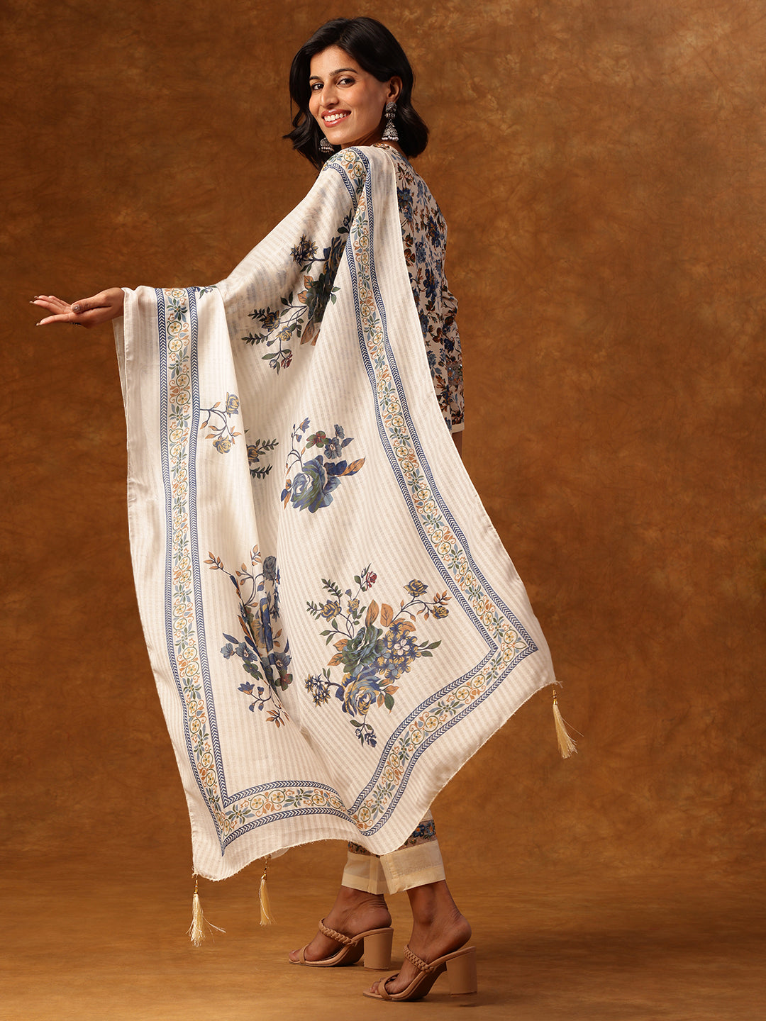 Elegant Floral Printed Cotton Kurta Set with Dupatta