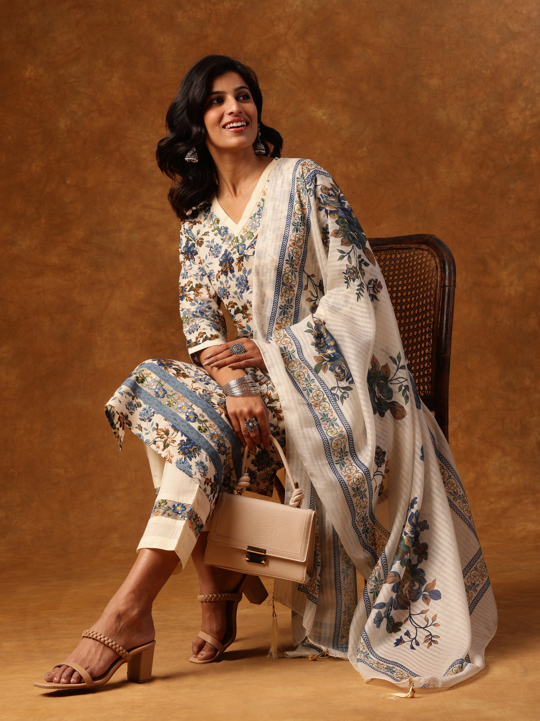 Elegant Floral Printed Cotton Kurta Set with Dupatta