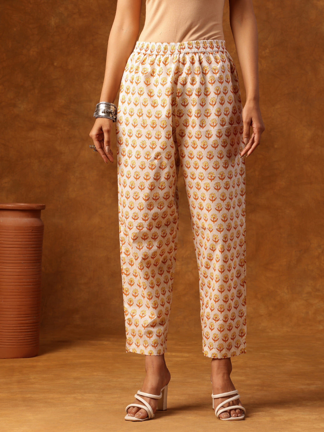 Yellow Printed Cotton Suit Set with Dupatta