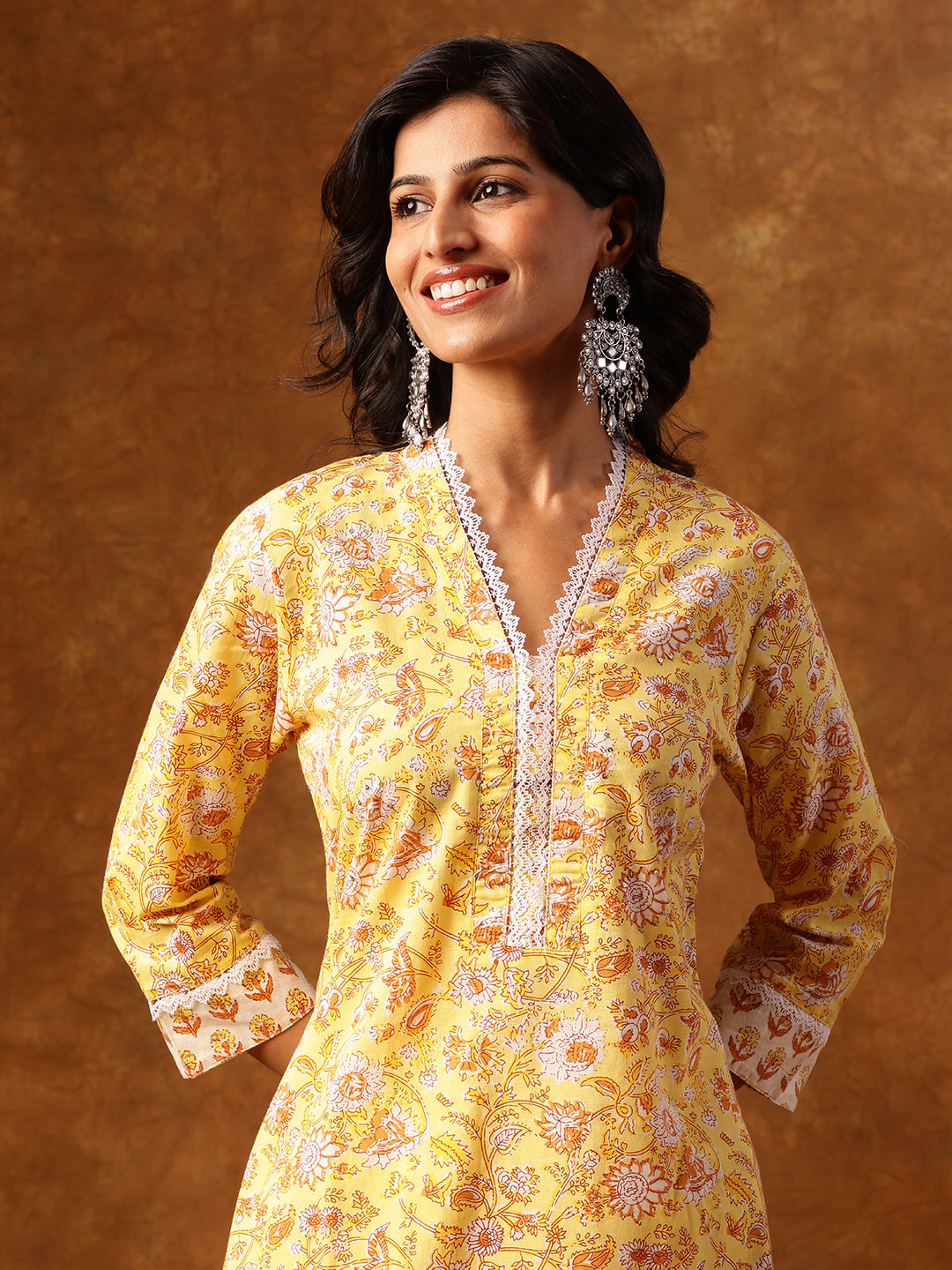 Yellow Printed Cotton Suit Set with Dupatta