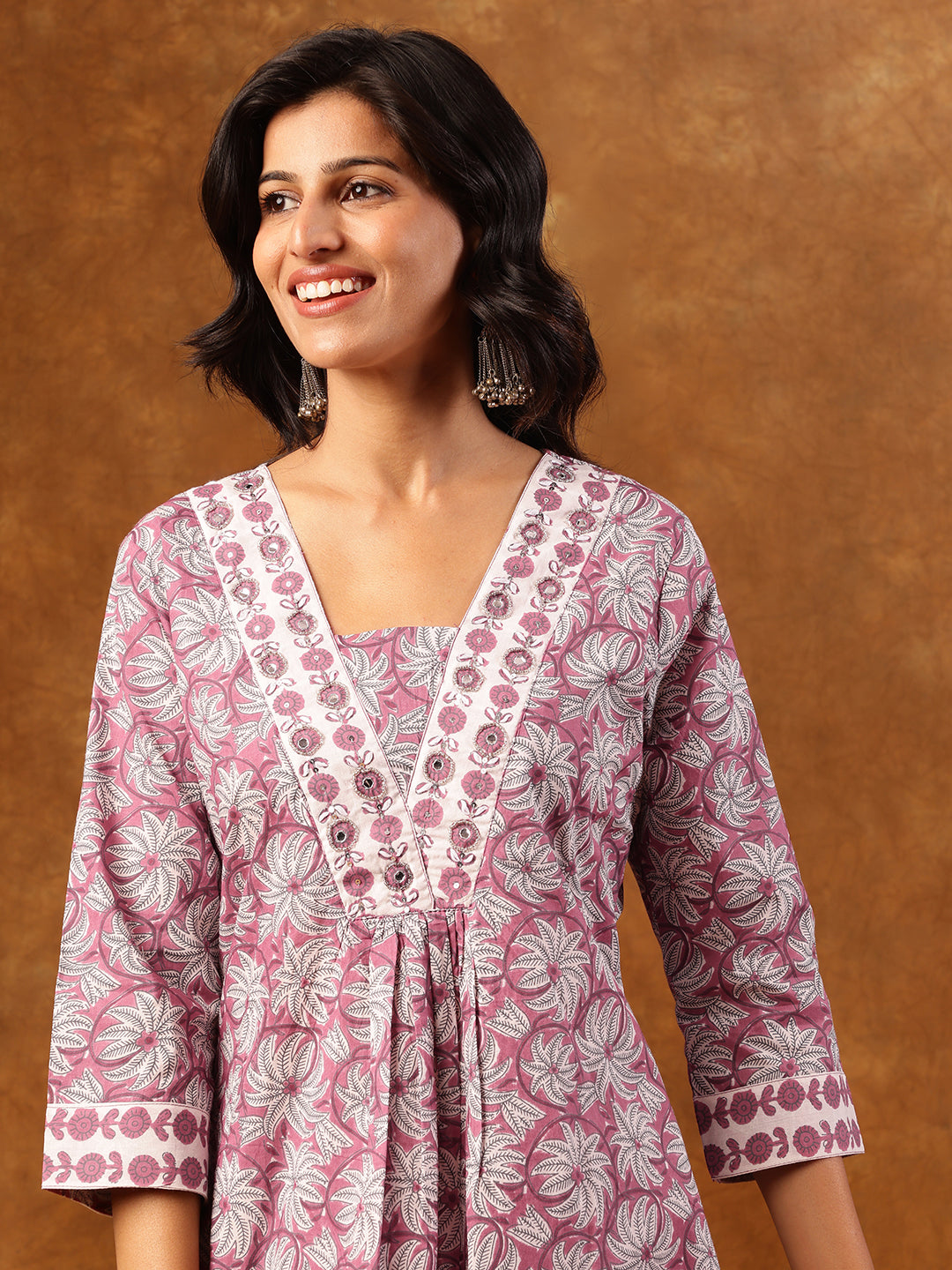 Pink Floral Printed Cotton Kurta Set with Dupatta