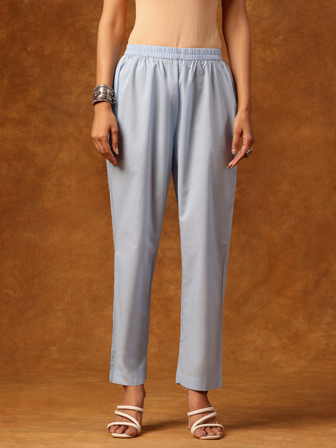 Elegant Sky-Blue Embroidered Cotton Salwar Suit Set