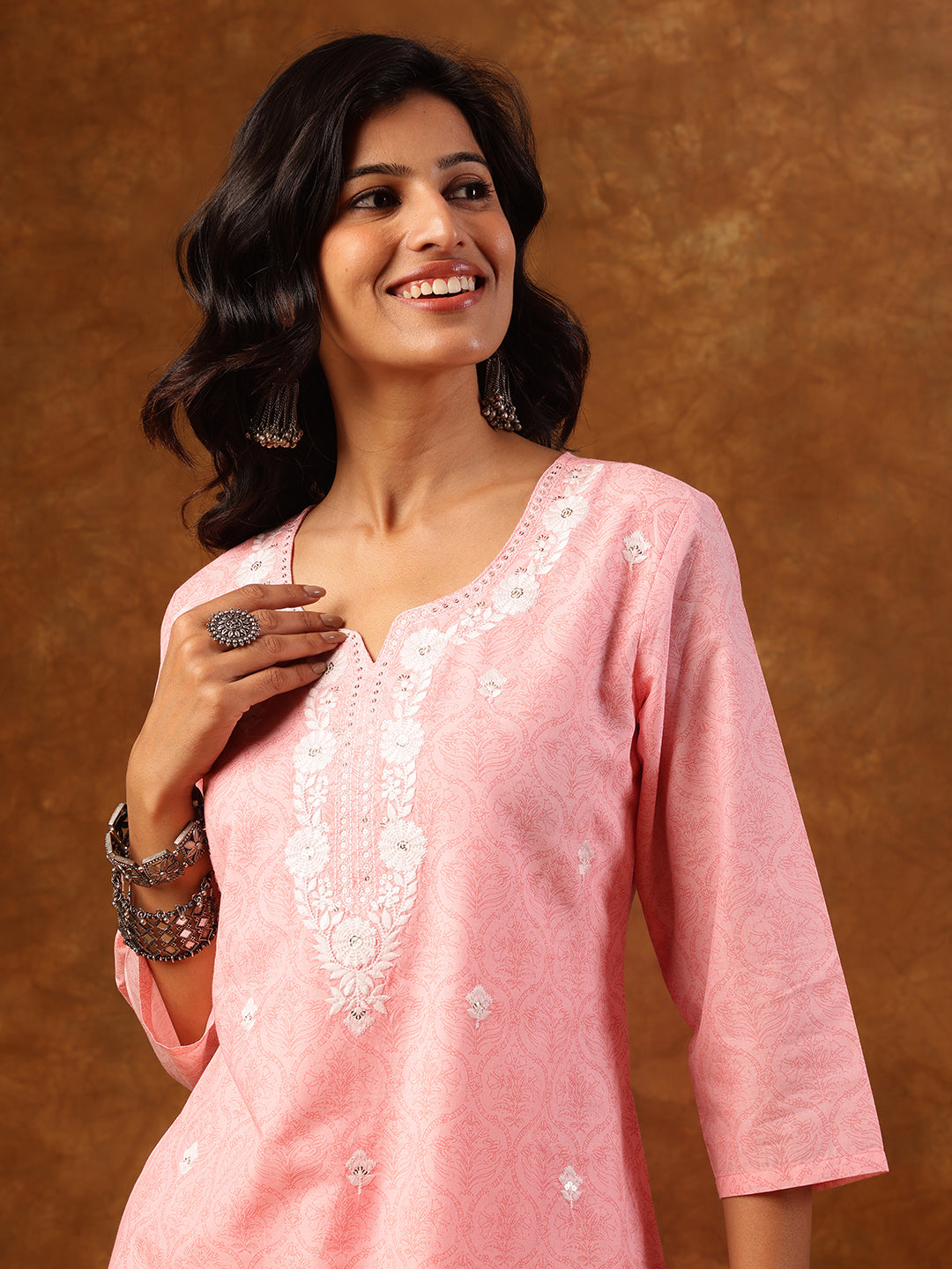 Pastel Pink Embroidered Cotton Kurta Set with Dupatta