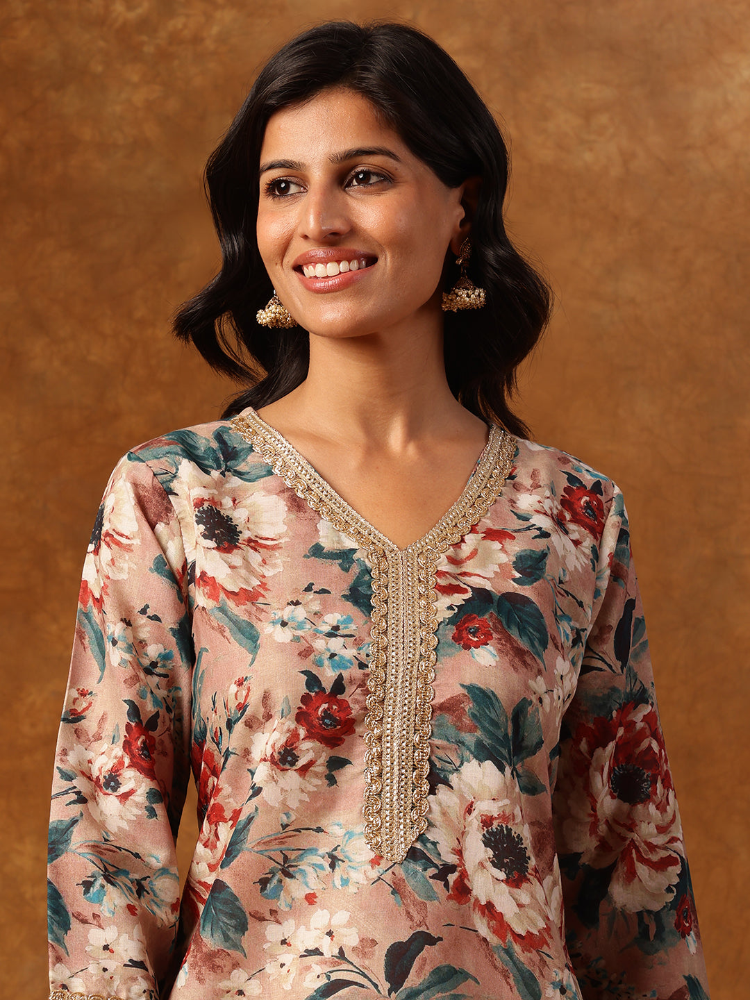 Timeless Elegance - Floral Printed Straight Kurta with V-neckline
