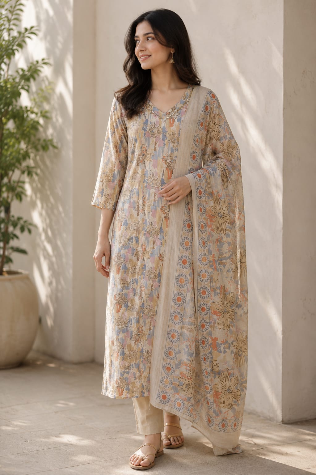 Blue Blossom Printed Modal Kurta Set