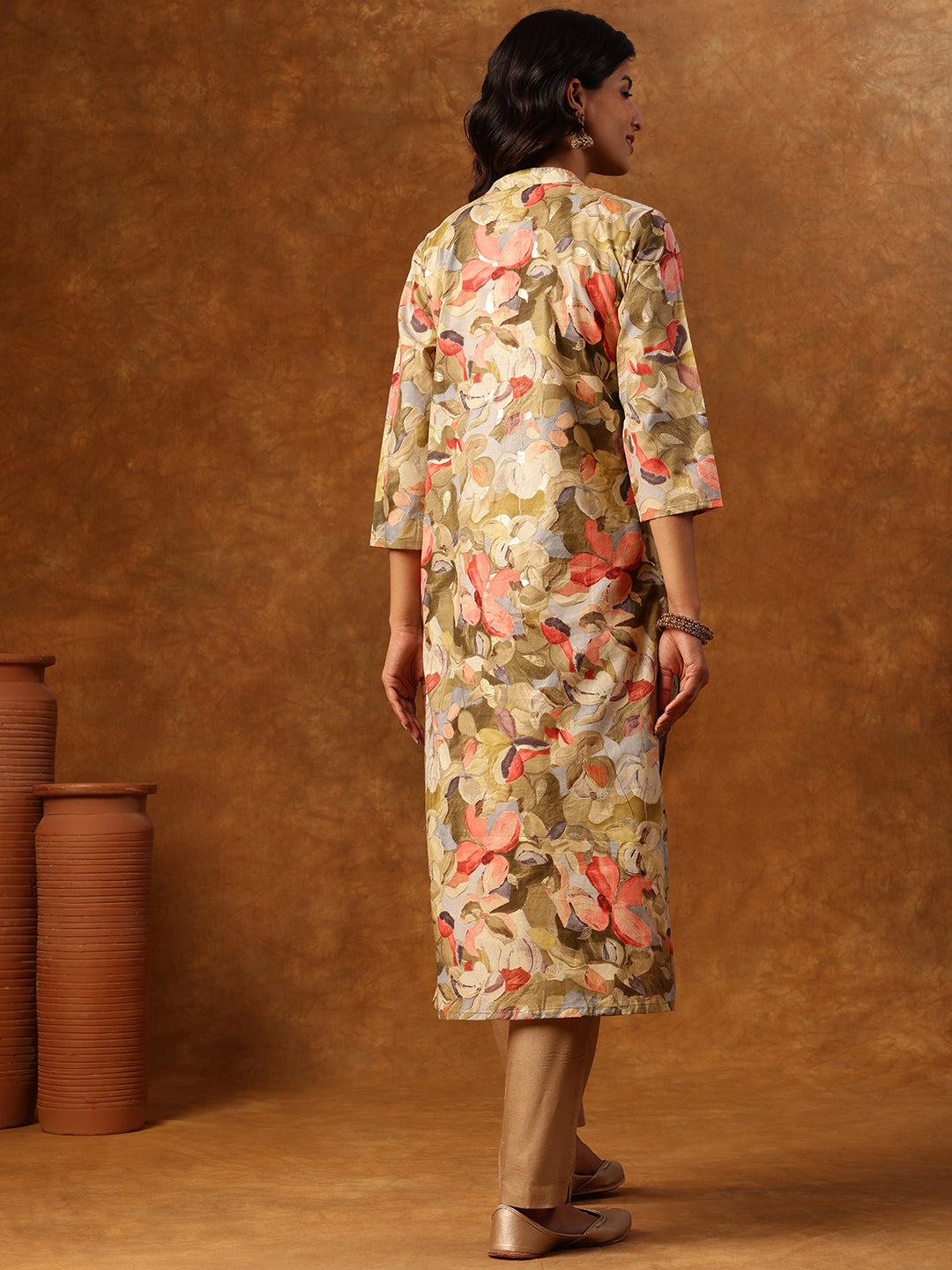 Green Floral Printed Straight Kurta