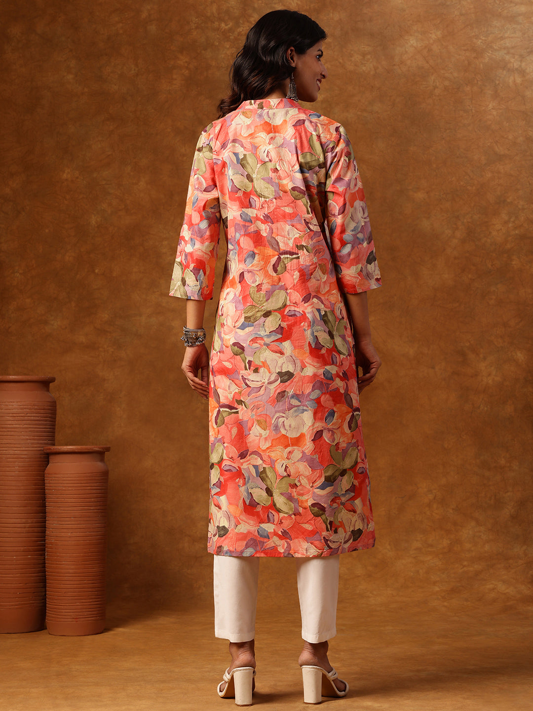 Pink Floral Printed Straight Kurta