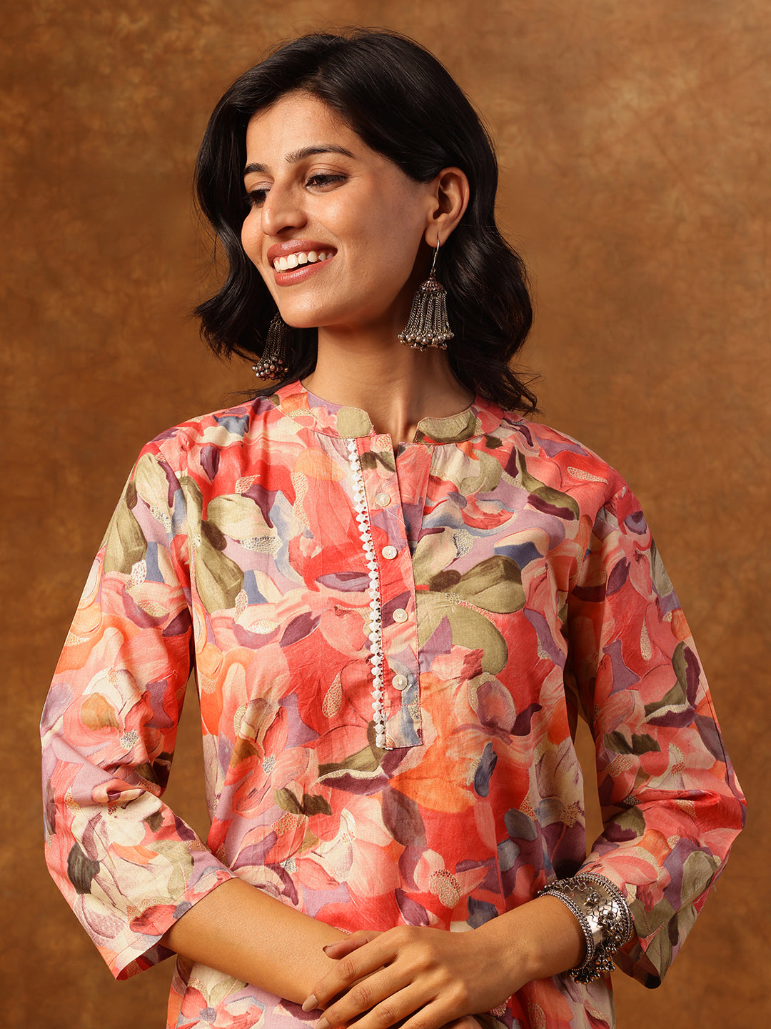 Pink Floral Printed Straight Kurta