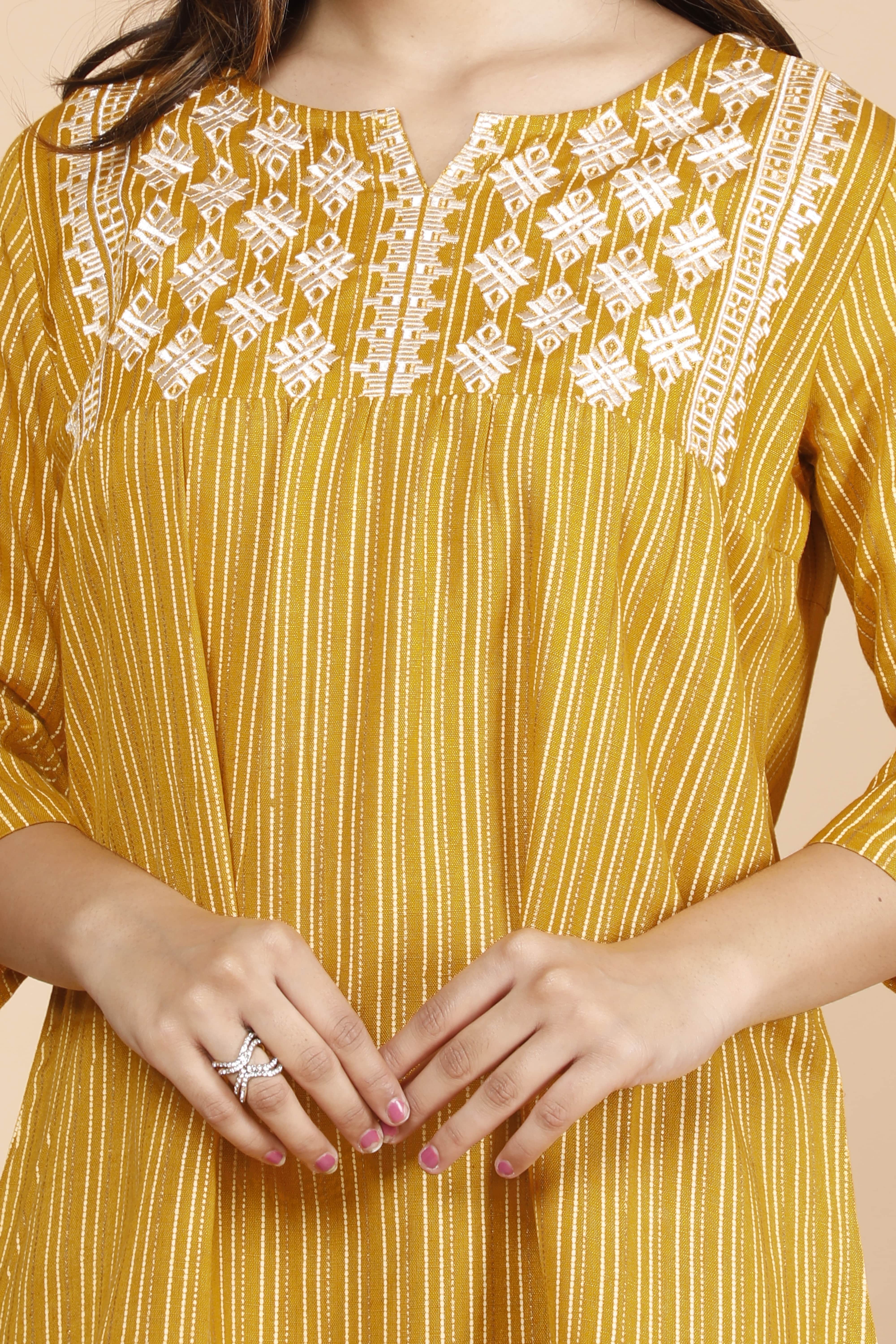 Mustard Yellow Rayon Flex Embroidered Top