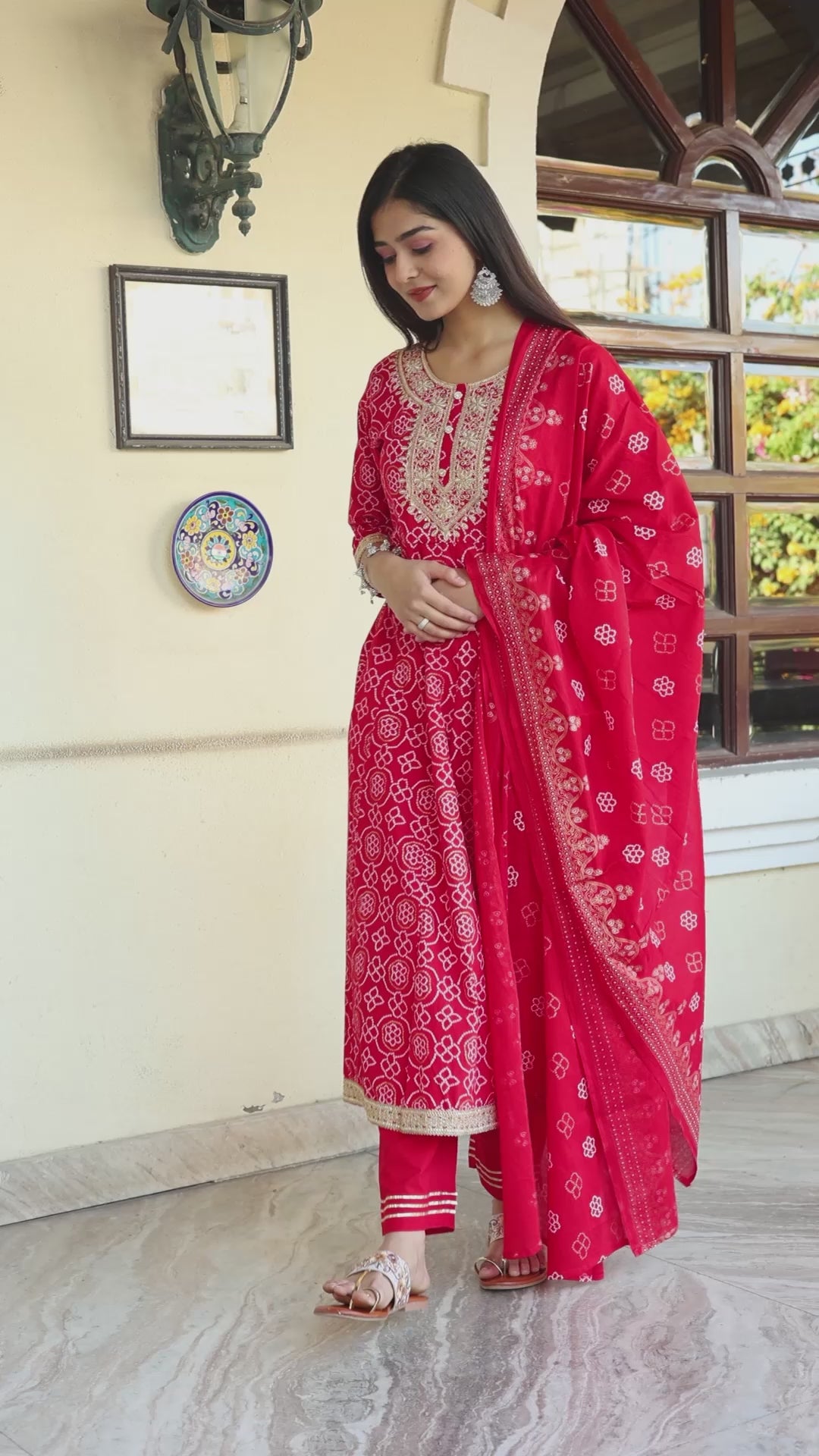 Radiant Red Anarkali Kurta Set with Dupatta