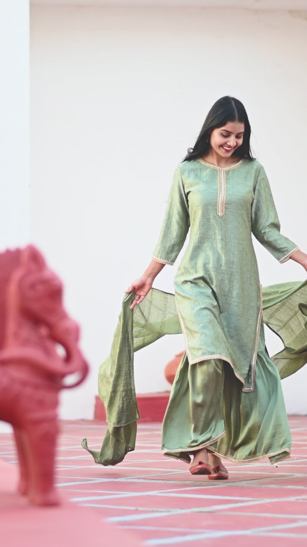 Pastel Green Kurta Sharara Set with Dupatta