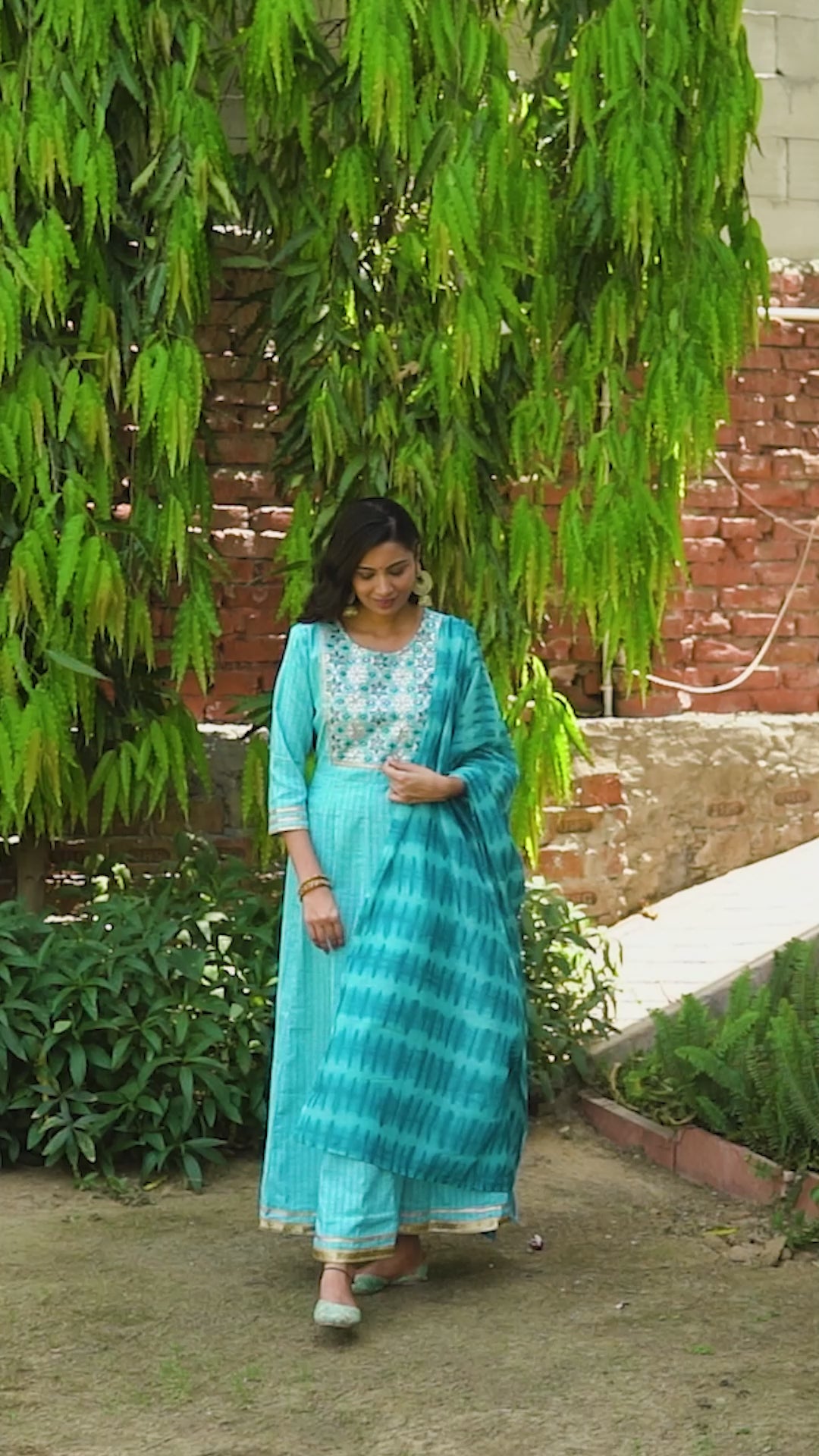 Elegant Turquoise Blue Embroidered Anarkali with Dupatta