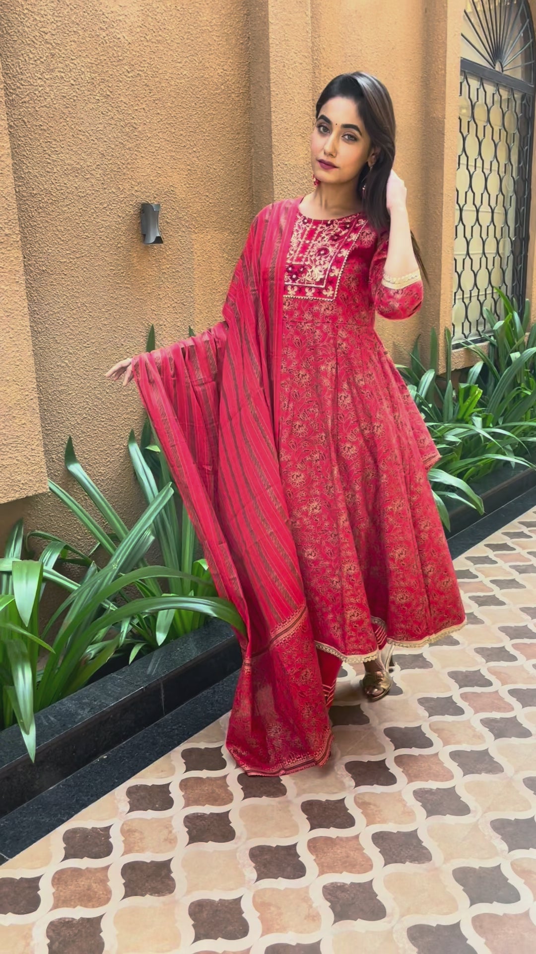 Red Anarkali Suit Set with Dupatta