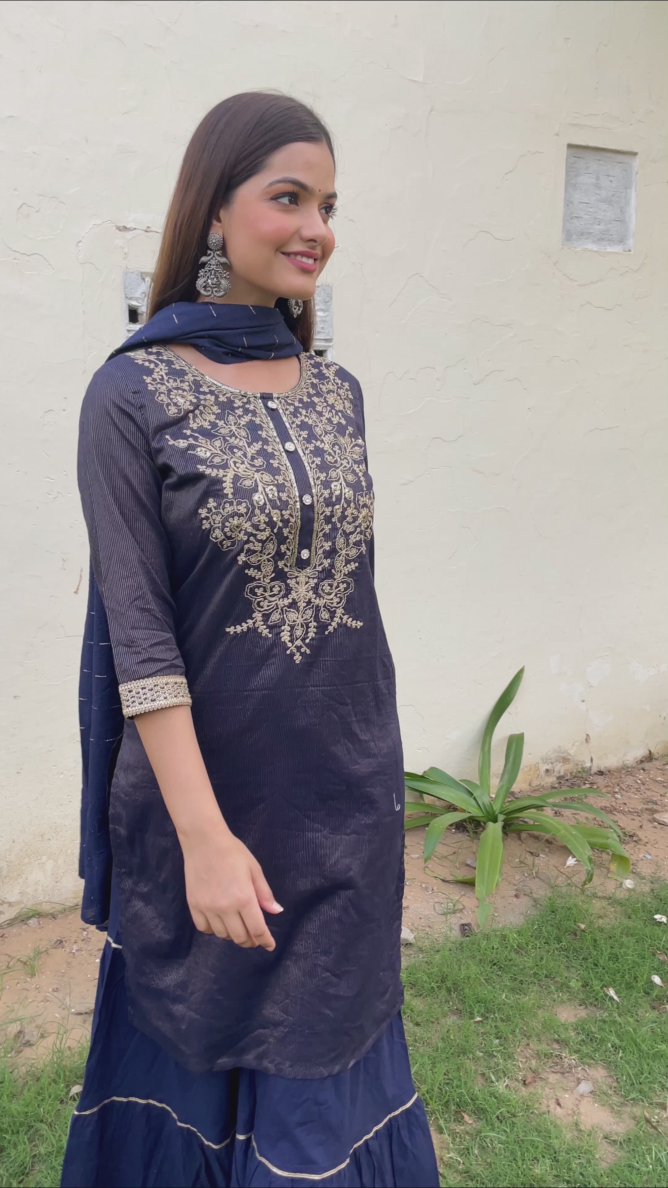Elegant Navy Blue Sharara Set