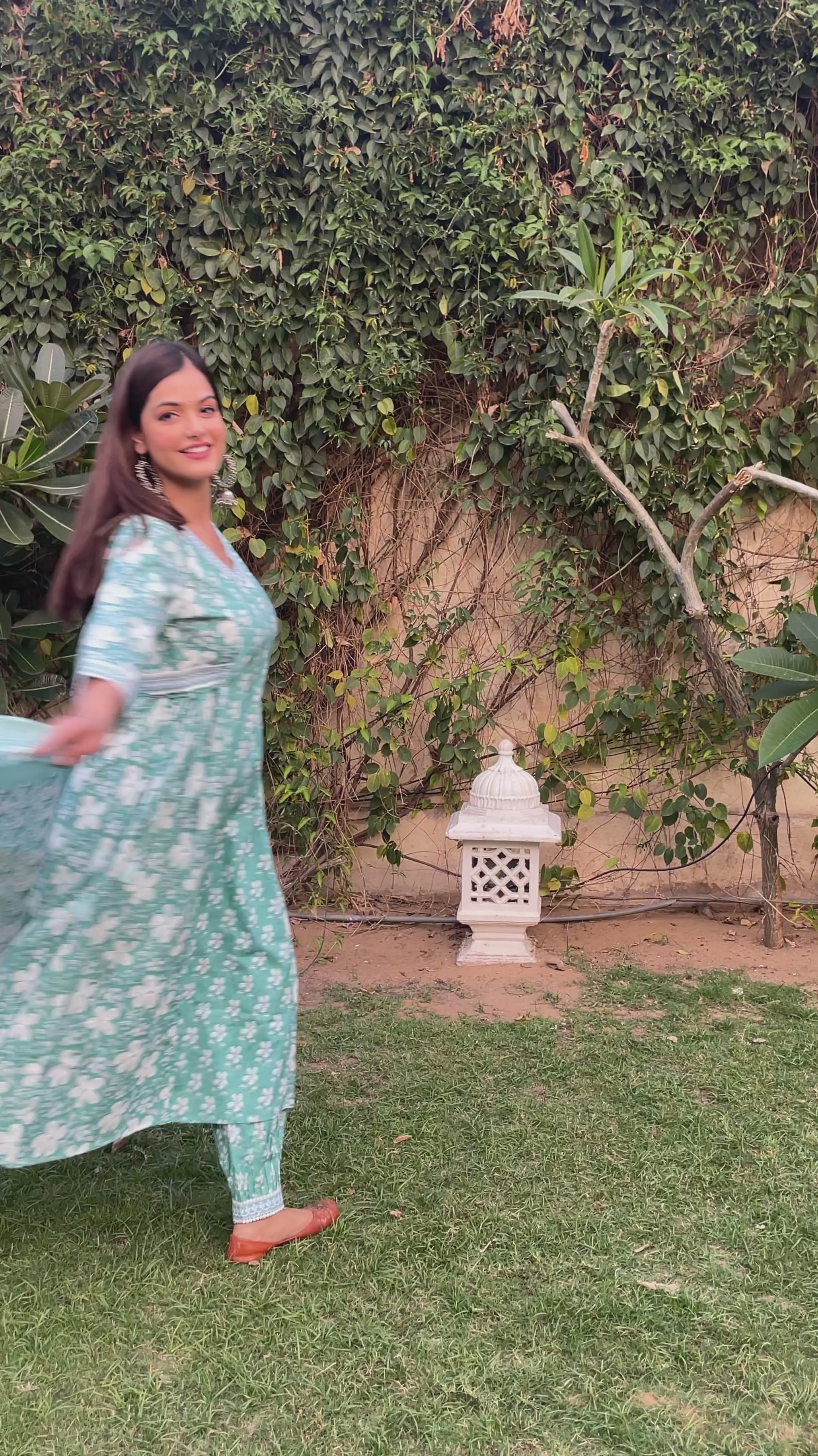 Elegant Light Teal Floral Cotton 3-Piece Set