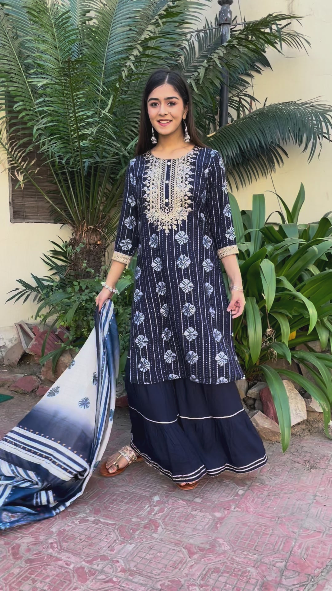 Stylish Navy Blue Sharara Set