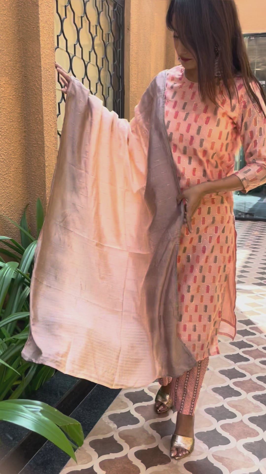 Elegant Peach Chanderi Blend Kurta Set